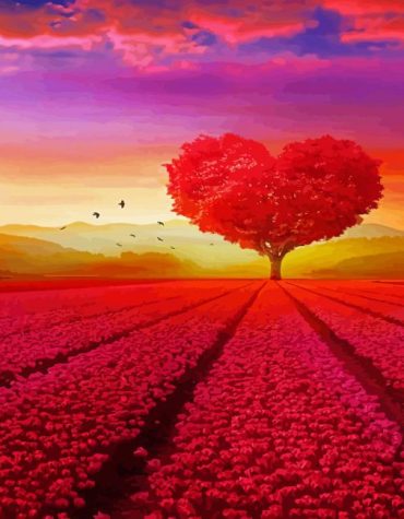 Red Flower Heart Landscape Paint By Numbers