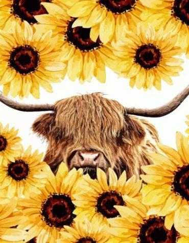Highland Cow and Sunflowers Paint By Numbers