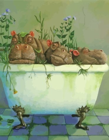 Hippopotamus Relaxing in Bath Paint By Numbers