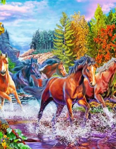 River Horses Herd Paint By Numbers