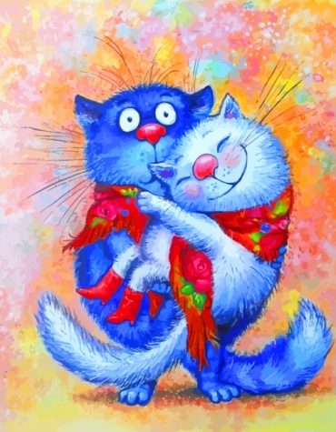 Blue Cats Hugging Paint By Numbers