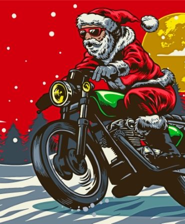 Santa on Motorcycle in Snow Paint By Numbers