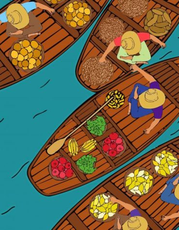 Bangkok Floating Markets in Thailand Paint By Numbers