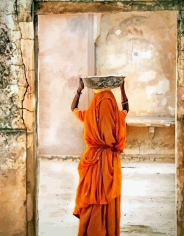 Indian Woman in Orange Paint By Numbers