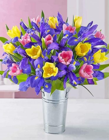 Iridescent Irises and Tulips Paint By Numbers