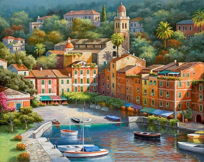 Italian Harbour Village Scene Paint By Numbers