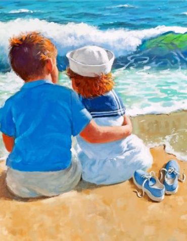Children Enjoying the Beach Paint By Numbers