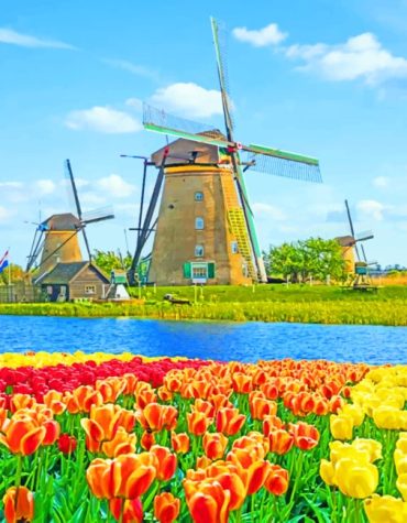 Netherlands Windmills Scenic Paint By Numbers