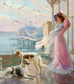 Lady and Dogs Picnic Scene Paint By Numbers