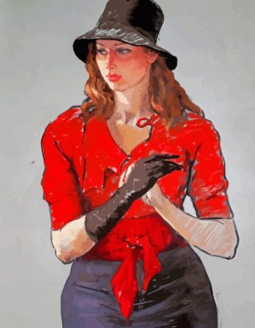 Red Lady With Black Hat Paint By Numbers