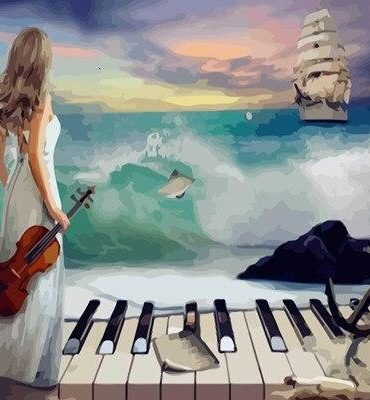 Woman Pianist and Violinist by the Sea Paint By Numbers