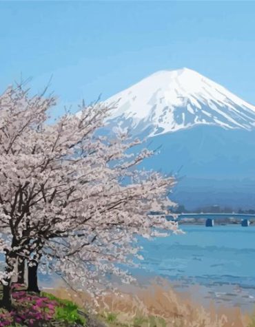 Japan's Lake Kawaguchi Landscape Paint By Numbers