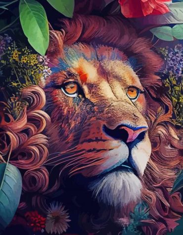 Majestic Lion in Floral Paint By Numbers