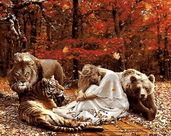 Lion and Girl Wildlife Paint By Numbers