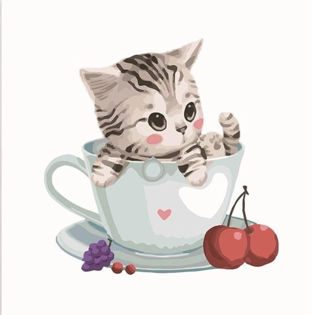 Kitten in a Cup Paint By Numbers