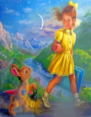 Little Girl and Cute Rabbit Paint By Numbers