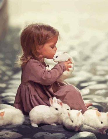 Little Girl with Bunnies Paint By Numbers