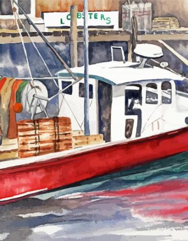 Lobster Boat Seaside Scene Paint By Numbers