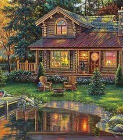 Log Cottage Nature Scene Paint By Numbers