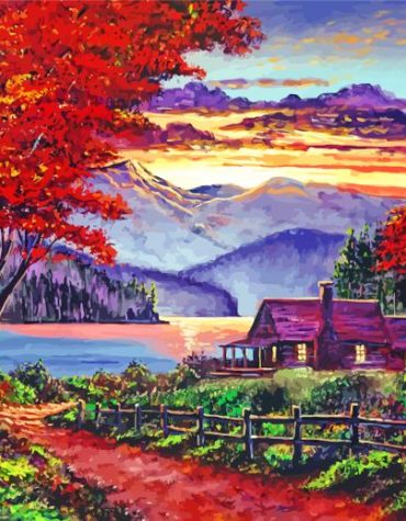 Serene Lake Cabin Paint By Numbers