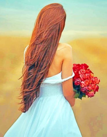 Long Haired Girl with Red Roses Paint By Numbers