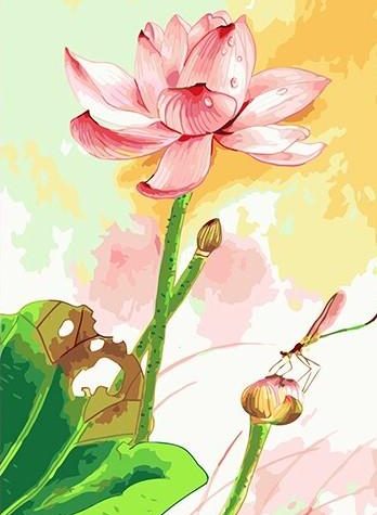 Pink Lotus and Dragonfly Paint By Numbers