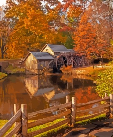 Mabry Mill in Autumn Paint By Numbers