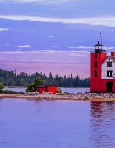 Mackinac Island Sunset Lighthouse Paint By Numbers