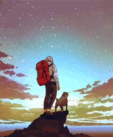 Adventurous Man and Dog Hiking Paint By Numbers