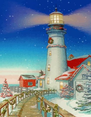 Merry Christmas Lighthouse Winter Paint By Numbers