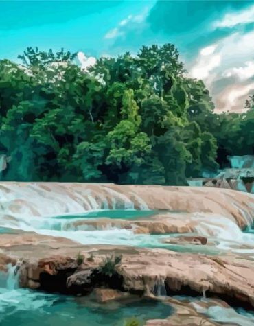 Agua Azul Mexico Nature Paint By Numbers