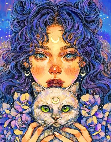 Moon Girl Feline Companion Paint By Numbers