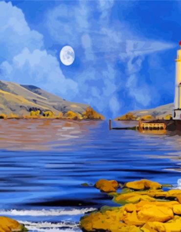 Lighthouse In Moonlit Ocean Paint By Numbers