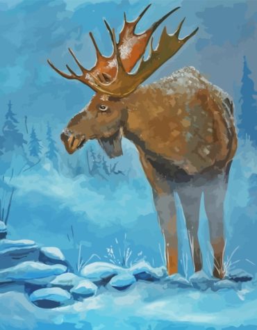 Moose in Winter Scene Paint By Numbers