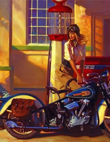 Motorcycle Gas Station Adventure Paint By Numbers