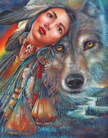 Native Woman and Wolf Paint By Numbers