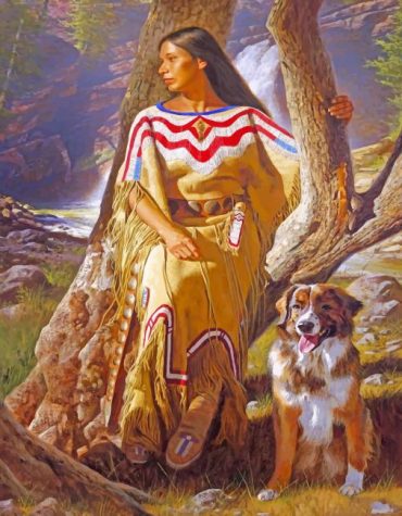 Native Woman and Dog Paint By Numbers