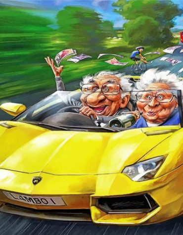 Yellow Car Old Couple Paint By Numbers