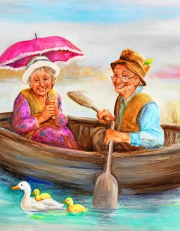 Old Couple on a Boat Scene Paint By Numbers