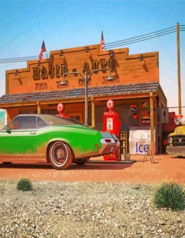 Vintage Gas Station Scene Paint By Numbers