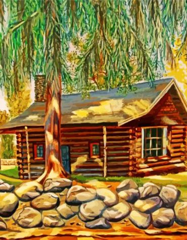 Wooden Log Cabin Scenery Paint By Numbers