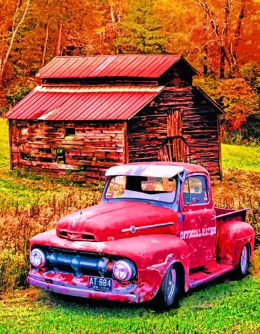Vintage Red Pickup Truck Paint By Numbers