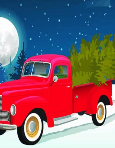 Red Truck Under the Moon Paint By Numbers