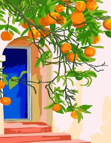 Orange Tree and Blue Doors Paint By Numbers