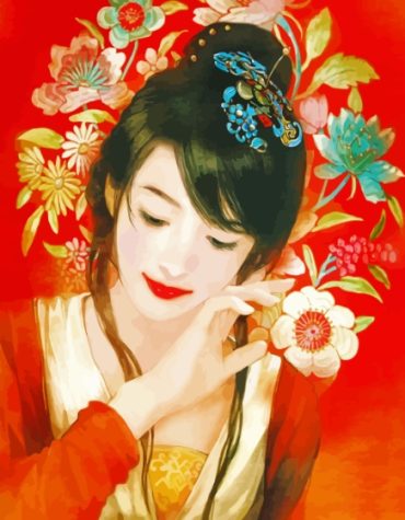 Oriental Lady Floral Paint By Numbers