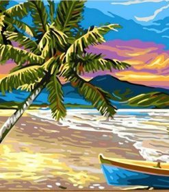 Seaside Palms and Boat Paint By Numbers