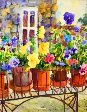 Pandy Plant Pots Flower Design Paint By Numbers