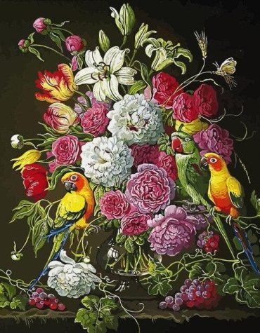 Parrot and Roses Beauty Paint By Numbers