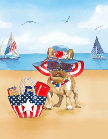 Patriotic Puppies on the Beach Paint By Numbers