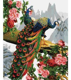 Indian Peafowl and Flowers Paint By Numbers